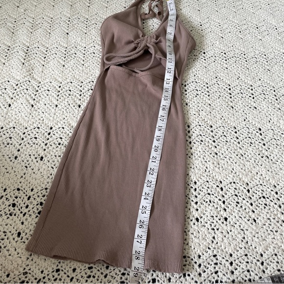 Junie Clothing Ribbed Halter Racerback Cutout Mini Dress Brown (Medium) - Picture 5 of 8